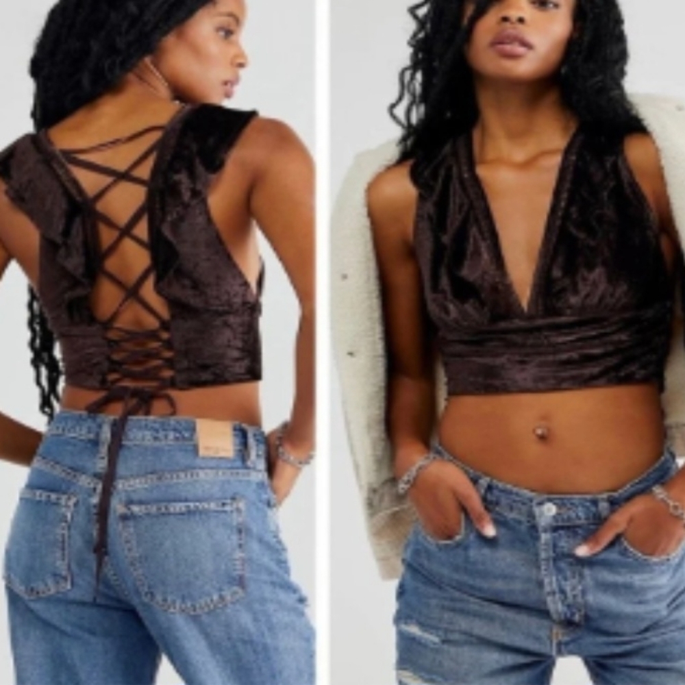 NWT Free People Lillian Velvet Lace Up Crop Top